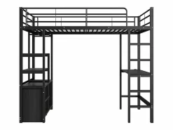 OKWISH Cama alta de 90 x 200 cm - Cama para adultos con puertos USB - Negra - Con escritorio - Sin colchón Negro Best