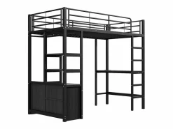 OKWISH Cama alta de 90 x 200 cm - Cama para adultos con puertos USB - Negra - Con escritorio - Sin colchón Negro Best