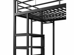 OKWISH Cama alta de 90 x 200 cm - Cama para adultos con puertos USB - Negra - Con escritorio - Sin colchón Negro Best