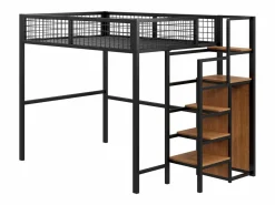 Cama alta de 140 x 200 cm - con estantes y somier - metal - colchón no incluido Negro Sale