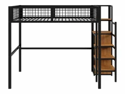 Cama alta de 140 x 200 cm - con estantes y somier - metal - colchón no incluido Negro Sale