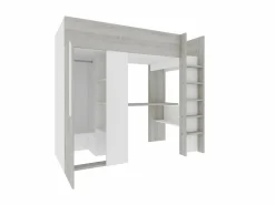 Vente-unique Cama Alta|Cama Infantil|Cama alta de 90 x 200 cm con armario y escritorio en gris natural y blanco + colchón - NICOLAS