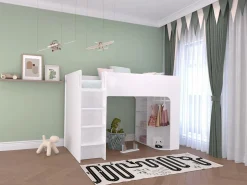 Cama alta de 90 x 190 cm con almacenaje, blanca + colchón - COLUMI^Vente-unique Sale