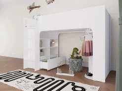 Cama alta de 90 x 190 cm con almacenaje, blanca + colchón - COLUMI^Vente-unique Sale