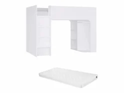 Cama alta de 90 x 190 cm con almacenaje, blanca + colchón - COLUMI^Vente-unique Sale
