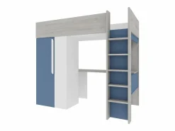 Cama alta de 90 x 200 cm con armario y escritorio, azul y blanco - NICOLAS^Vente-unique Clearance