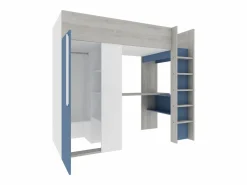 Cama alta de 90 x 200 cm con armario y escritorio, azul y blanco - NICOLAS^Vente-unique Clearance