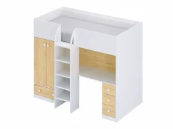 Cama alta de 90 x 190 cm con armario y escritorio blanco y natural + colchón - CINAMO^Vente-unique New
