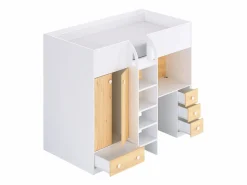 Cama alta de 90 x 190 cm con armario y escritorio blanco y natural + colchón - CINAMO^Vente-unique New