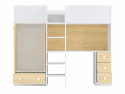 Cama alta de 90 x 190 cm con armario y escritorio blanco y natural + colchón - CINAMO^Vente-unique New
