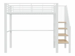 Merax Cama alta de 140 x 200 cm con escalera grande - Metal + Contrachapado + MDF - Somier de láminas - Blanco Discount