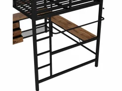 Hauss Spole Cama alta de 140 x 200 cm con iluminación LED, escritorio, toma de corriente y 3 cajones - Cama infantil de metal y madera - Color Negro Sale