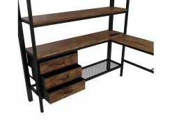 Hauss Spole Cama alta de 140 x 200 cm con iluminación LED, escritorio, toma de corriente y 3 cajones - Cama infantil de metal y madera - Color Negro Sale