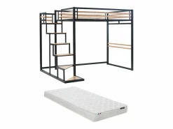 Vente-unique Cama alta de 140 x 200 cm en metal y MDF, color y natural, con colchón - JOGUI Negro Online