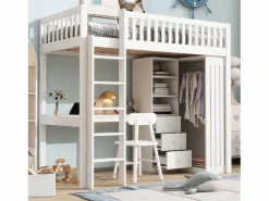 Cama alta de madera de 90x200 cm - con escritorio y armario -^ModernLuxe Best