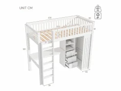 Cama alta de madera de 90x200 cm - con escritorio y armario -^ModernLuxe Best