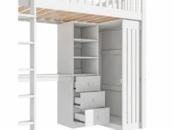 Cama alta de madera de 90x200 cm - con escritorio y armario -^ModernLuxe Best
