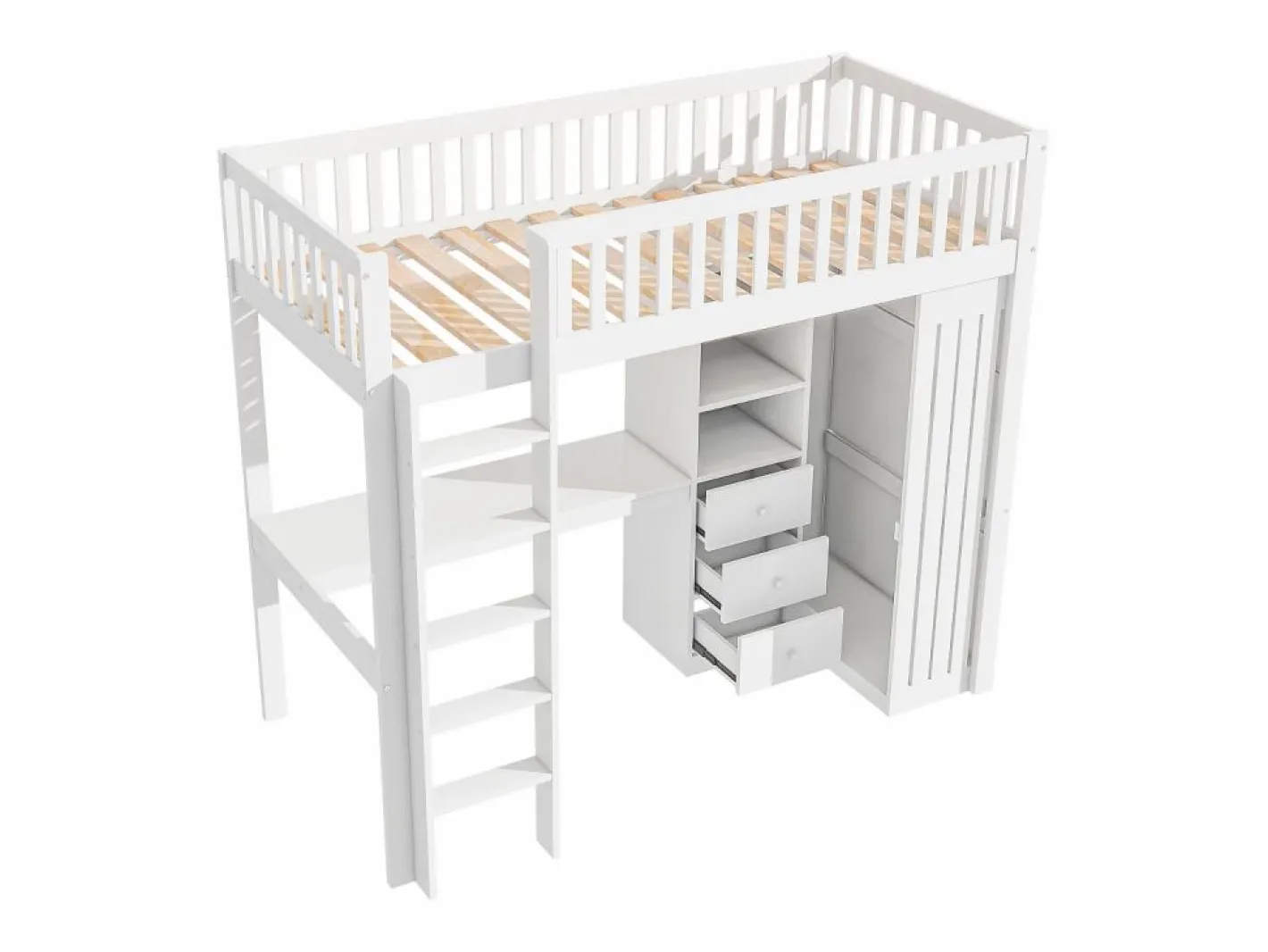 Cama alta de madera de 90x200 cm - con escritorio y armario -^ModernLuxe Best