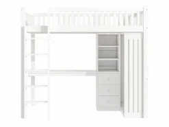 Cama alta de madera de 90x200 cm - con escritorio y armario -^ModernLuxe Best