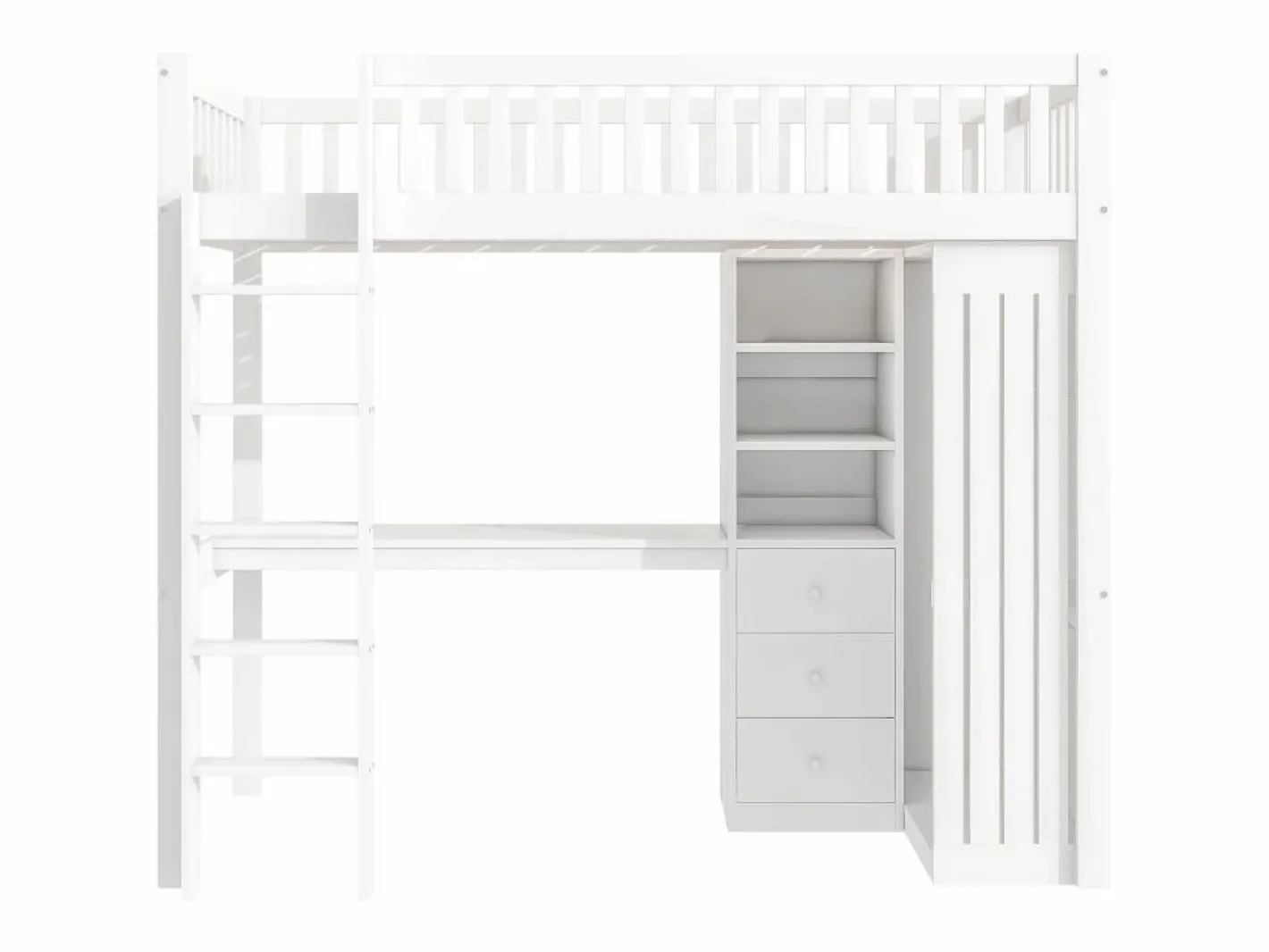 Cama alta de madera de 90x200 cm - con escritorio y armario -^ModernLuxe Best