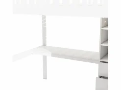 ModernLuxe Cama alta de madera de 140x200 cm - con escritorio y armario - Blanco New