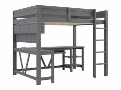 Merax Cama Alta|Cama alta de madera para juegos infantiles - 90 x 200 cm - con escritorio + estante de almacenaje + LED - MDF + madera -