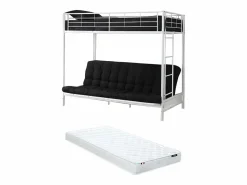Vente-unique Cama Alta|Cama Infantil|Cama alta de metal de 90 x 190 cm con sofá convertible + futón + colchón MODULO V