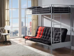 Cama alta de metal de 90 x 190 cm en color plata con sofá convertible MODULO V^Vente-unique Hot