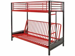 Cama alta de metal negro y rojo de 90 x 190 cm con banco convertible + futón MODULO V^Vente-unique Online