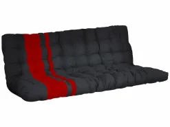 Cama alta de metal negro y rojo de 90 x 190 cm con banco convertible + futón MODULO V^Vente-unique Online