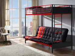 Cama alta de metal negro y rojo de 90 x 190 cm con banco convertible MODULO V^Vente-unique Online