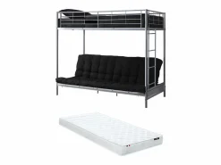 Vente-unique Cama Alta|Cama alta de metal de 90 x 190 cm con sofá convertible + futón + colchón MODULO V