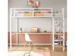 Cama alta de metal 90x200 cm - con escritorio y escalera de seguridad -^ModernLuxe Clearance