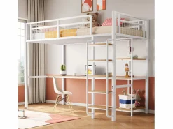 Cama alta de metal 90x200 cm - con escritorio y escalera de seguridad -^ModernLuxe Clearance
