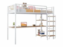 Cama alta de metal 90x200 cm - con escritorio y escalera de seguridad -^ModernLuxe Clearance