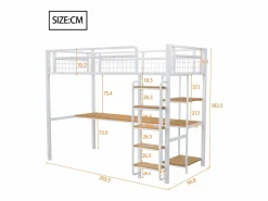 Cama alta de metal 90x200 cm - con escritorio y escalera de seguridad -^ModernLuxe Clearance
