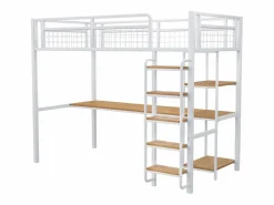 Cama alta de metal 90x200 cm - con escritorio y escalera de seguridad -^ModernLuxe Clearance