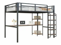 ModernLuxe Cama Alta|Cama alta de metal 140x200 cm - con escritorio y escalera de seguridad -