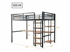 ModernLuxe Cama Alta|Cama alta de metal 140x200 cm - con escritorio y escalera de seguridad -
