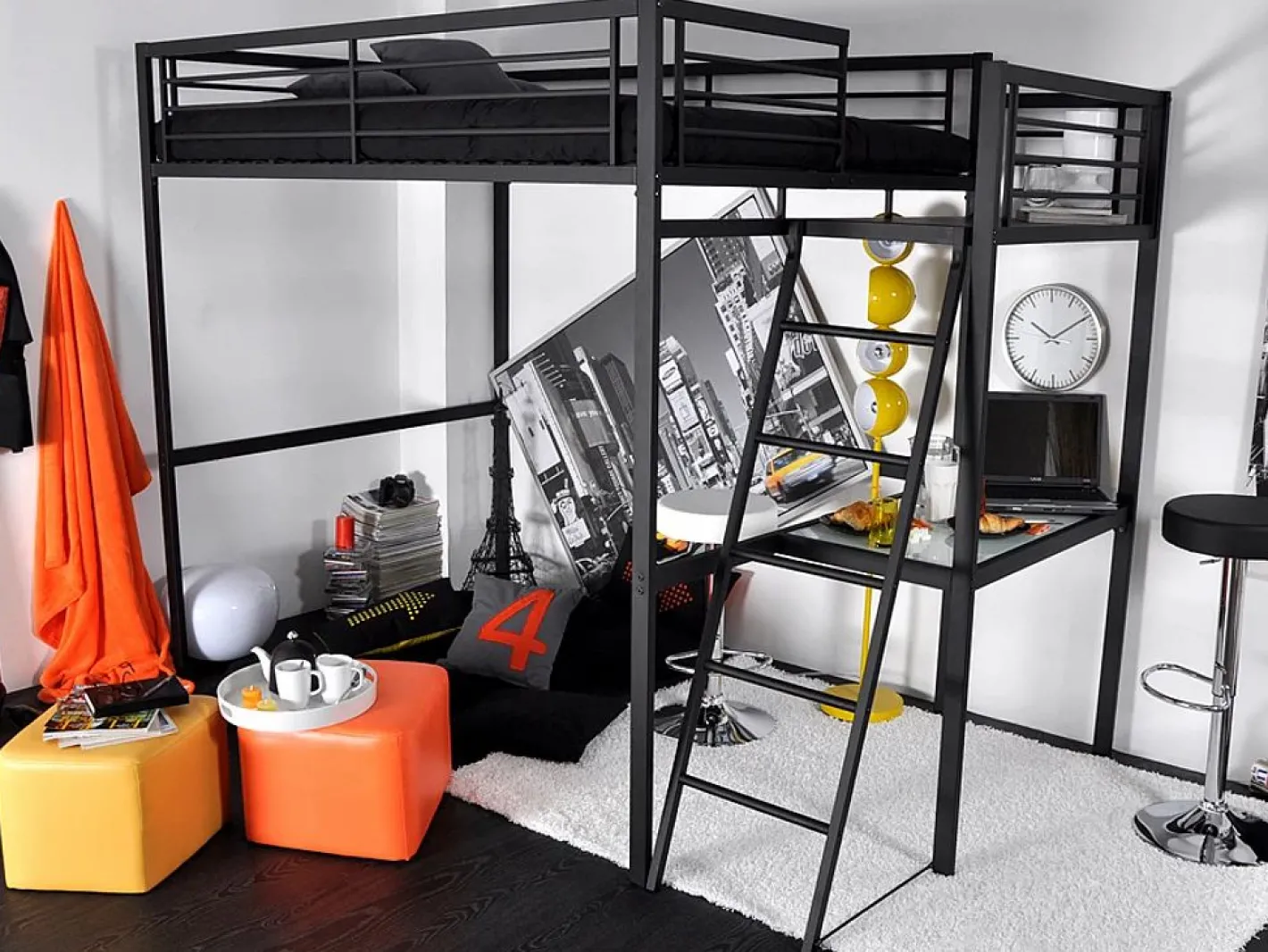 Vente-unique Cama alta escritorio integrado en CASUAL II Gris antracita Discount