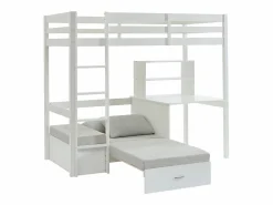 Vente-unique Cama Con Almacenaje|Cama Infantil|Cama alta escritorio, sofá y compartimentos. 90x200 cm. Pino macizo. . GOLIATH II