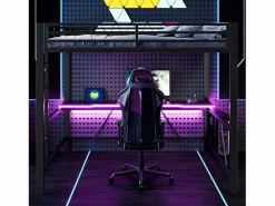 Merax Cama Alta|Cama alta gaming infantil de metal - 160 x 200 cm - con LED + USB + escritorio -