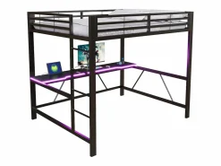 Merax Cama Alta|Cama alta gaming infantil de metal - 160 x 200 cm - con LED + USB + escritorio -