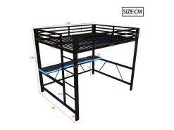 Merax Cama Alta|Cama alta gaming infantil de metal - 160 x 200 cm - con LED + USB + escritorio -