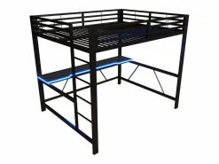 Merax Cama Alta|Cama alta gaming infantil de metal - 160 x 200 cm - con LED + USB + escritorio -