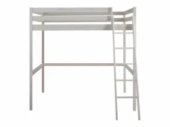 Vente-unique Cama Alta|Cama Infantil|Cama alta GEDEON - 140x190 cm - Pino macizo - Blanqueado