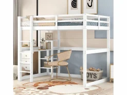 Merax Cama Alta|Cama alta infantil - 140 x 200 cm - con escritorio y estantería - pino -
