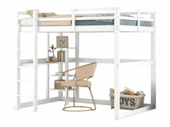 Merax Cama Alta|Cama alta infantil - 140 x 200 cm - con escritorio y estantería - pino -
