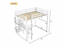 Merax Cama Alta|Cama alta infantil - 140 x 200 cm - con escritorio y estantería - pino -