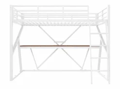 Merax Cama alta infantil - 90 x 200 cm - estructura de hierro - con LED + escalera + escritorio - Metal + MDF - Blanco Discount